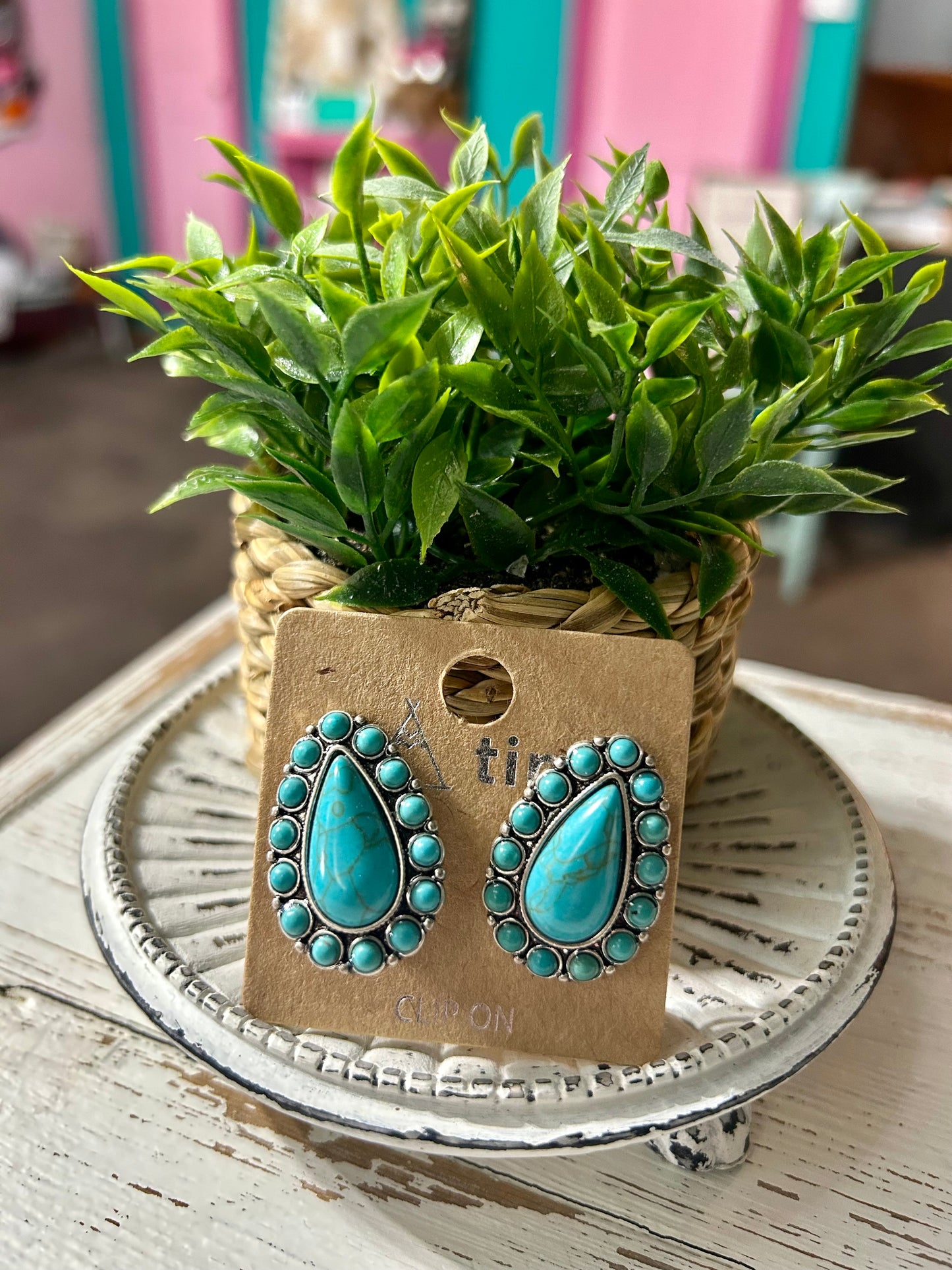 Western Turquoise Clip on Earrings
