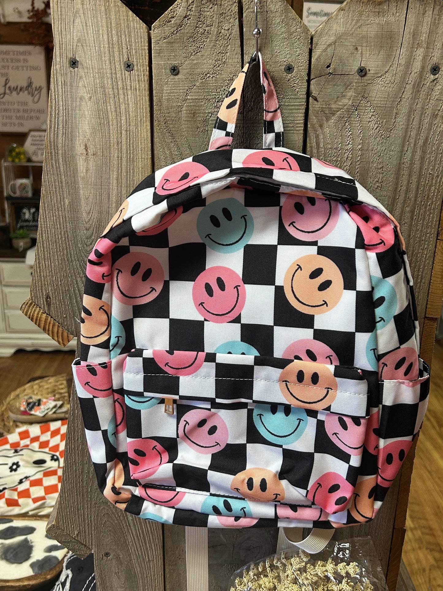 Smile Checkered Medium Backpack