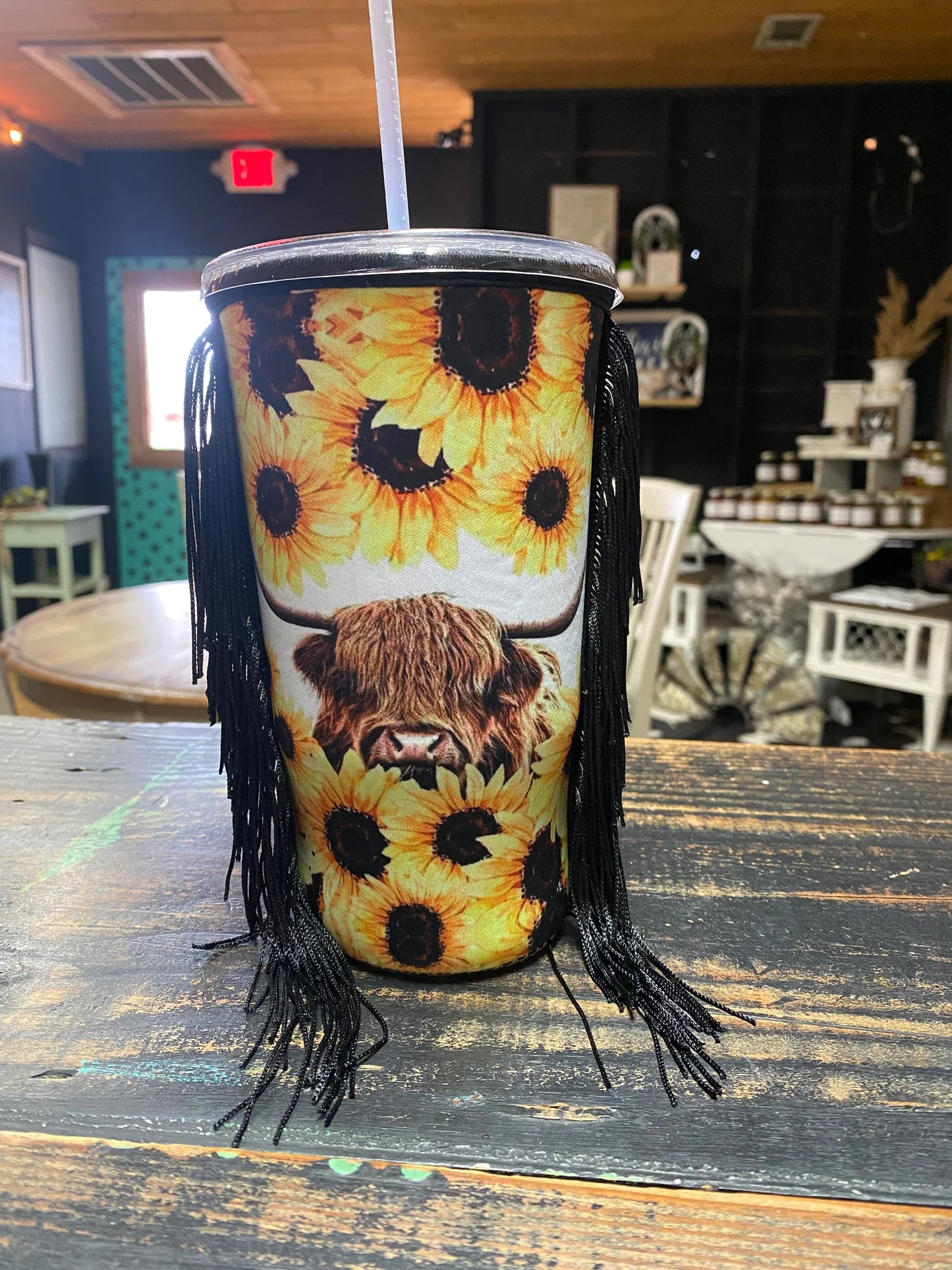 Highland cow/sunflower Tea Koozie