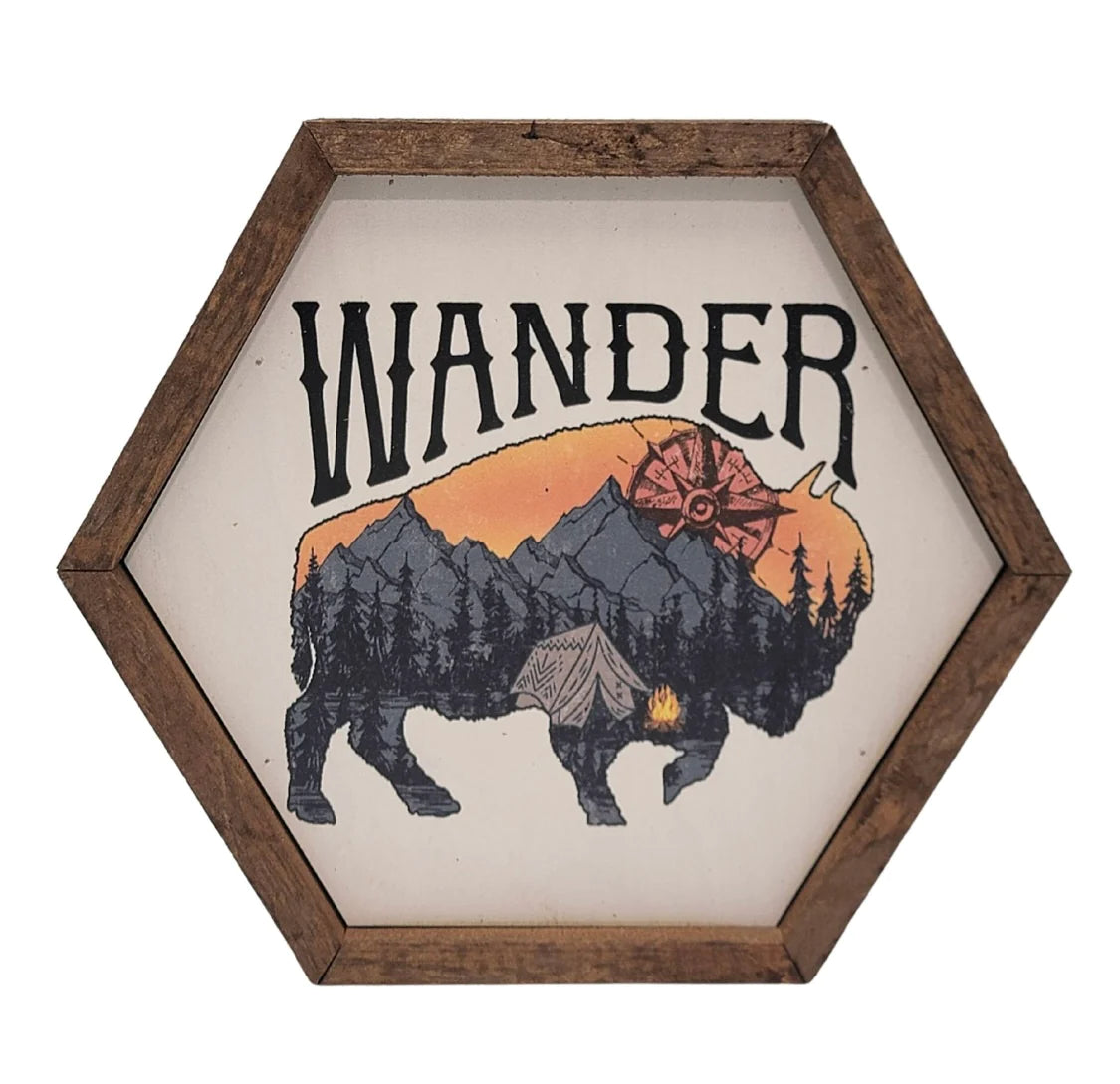 Wander Bison Hexagon Sign