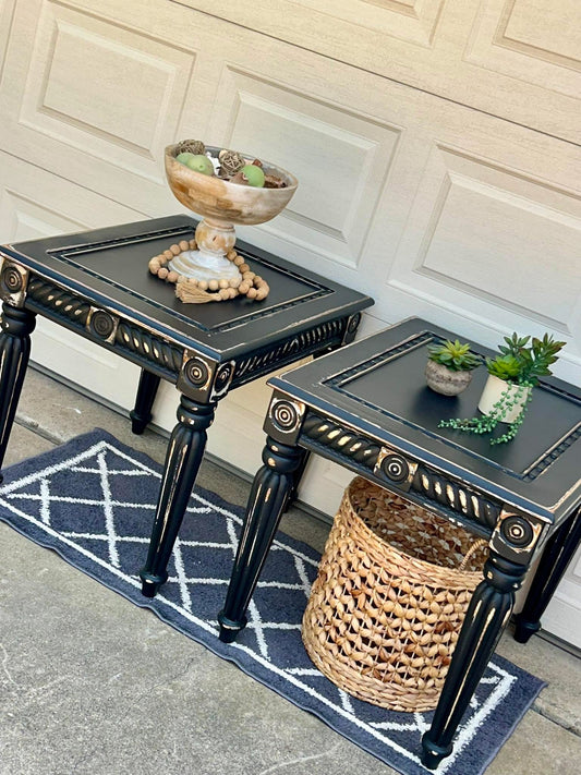 Set of 2 End Tables / Sofa Tables – Black Distressed