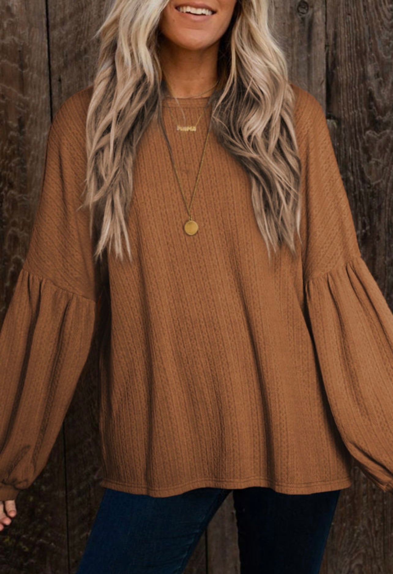 Faux Knit Jacquard Puffy Long Sleeve Top
