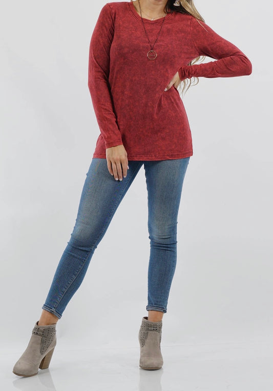 Mineral Wash Red Long Sleeve Top