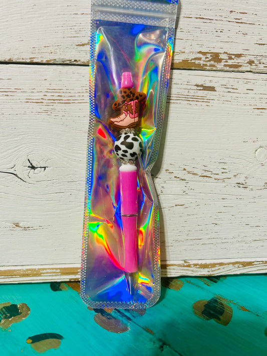 Pink Cowprint Boots Pen