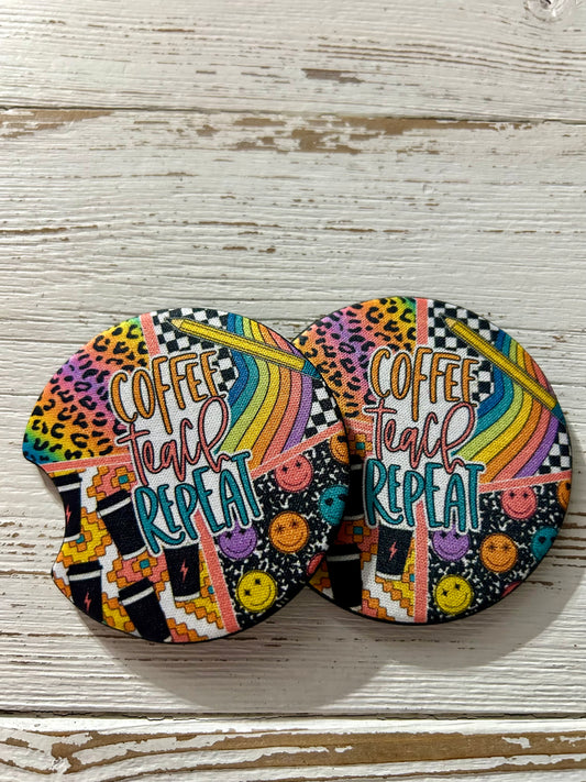 Coffee. Teach. Repeat Car Coaster