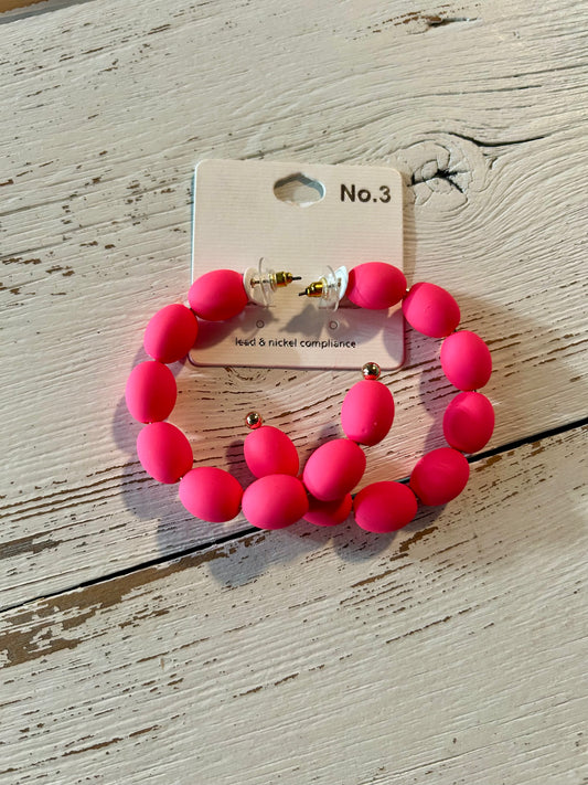 Hot Pink Beaded Hoops