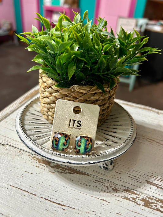 Cactus & Leopard Studs