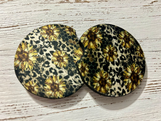Leopard & Sunflowers Car Coaster Set