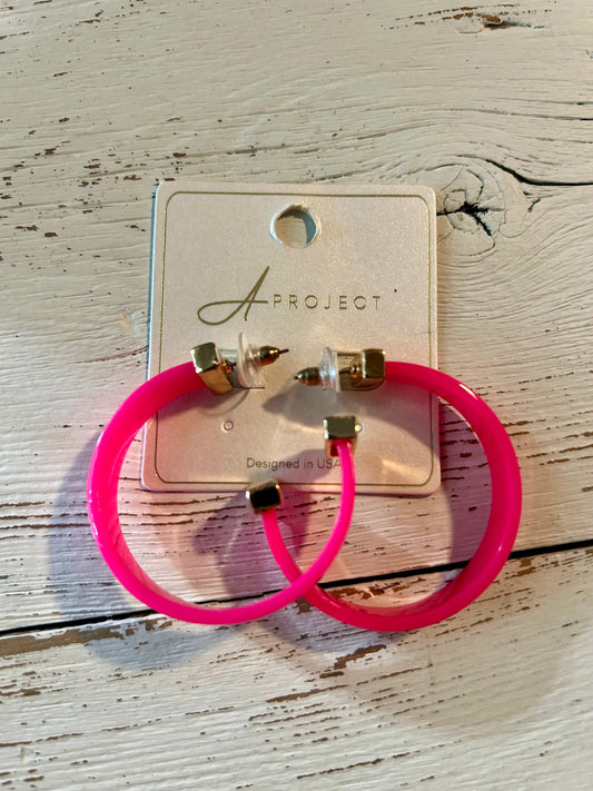 Hot Pink & Gold Hoop Earrings