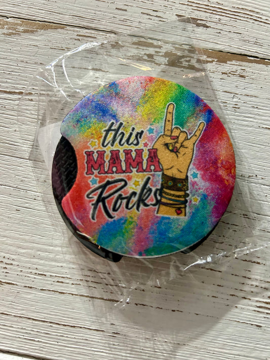 This Mama Rocks Car Coaster Set