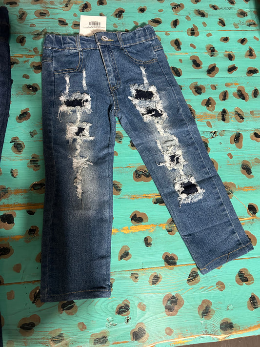 Dark Blue Denim with Patches