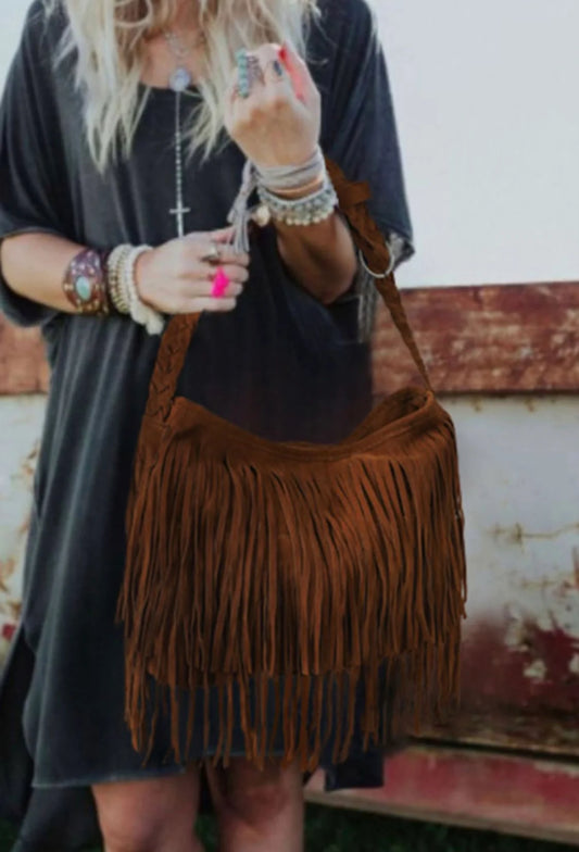 Brown Tassel Braid Tote Bag