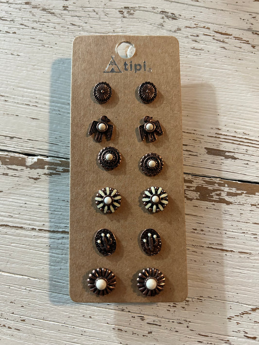 Western Bronze 6pc Set Earrings