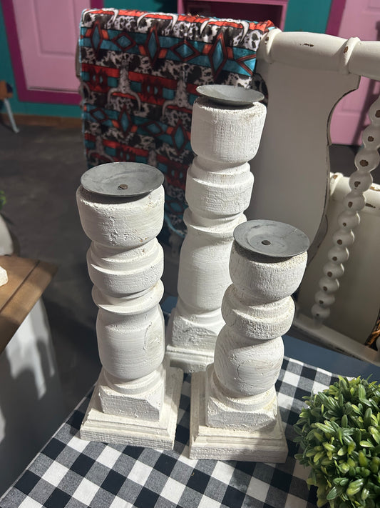 White Rustic Candle Holder Set