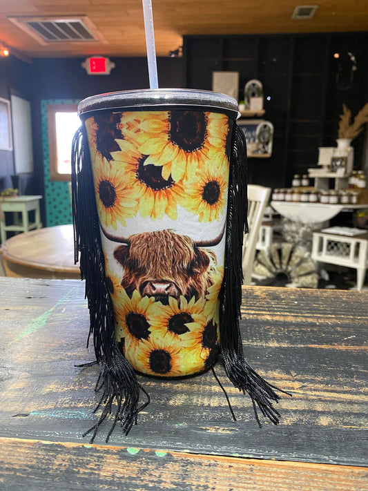 Highland cow/sunflower Tea Koozie