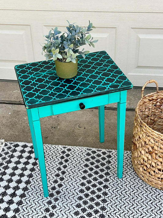 Bright Turquoise Distressed Side Table