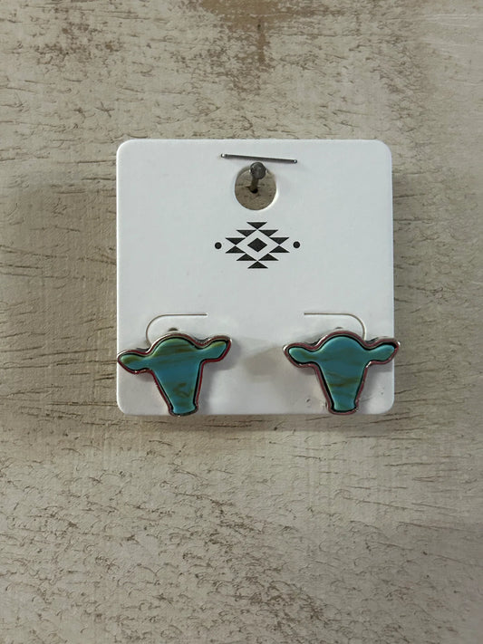 Turquoise Cow Head Studs